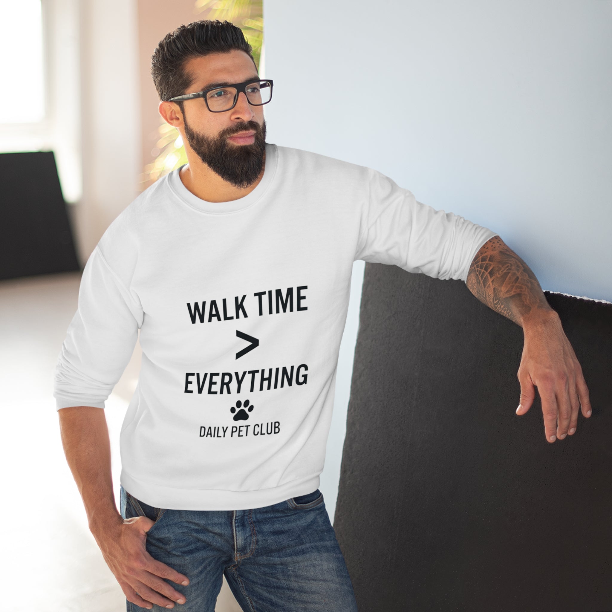 Walk Time > Everything Crewneck Sweatshirt — Daily Pet Club Dog Lover Pullover