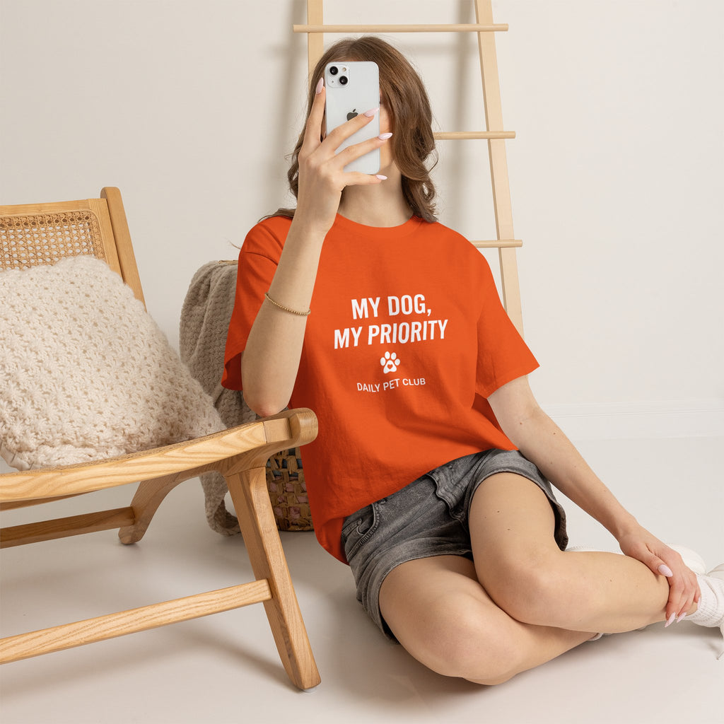 Dog Mom/Dad Tee — "My Dog, My Priority" Graphic T-Shirt