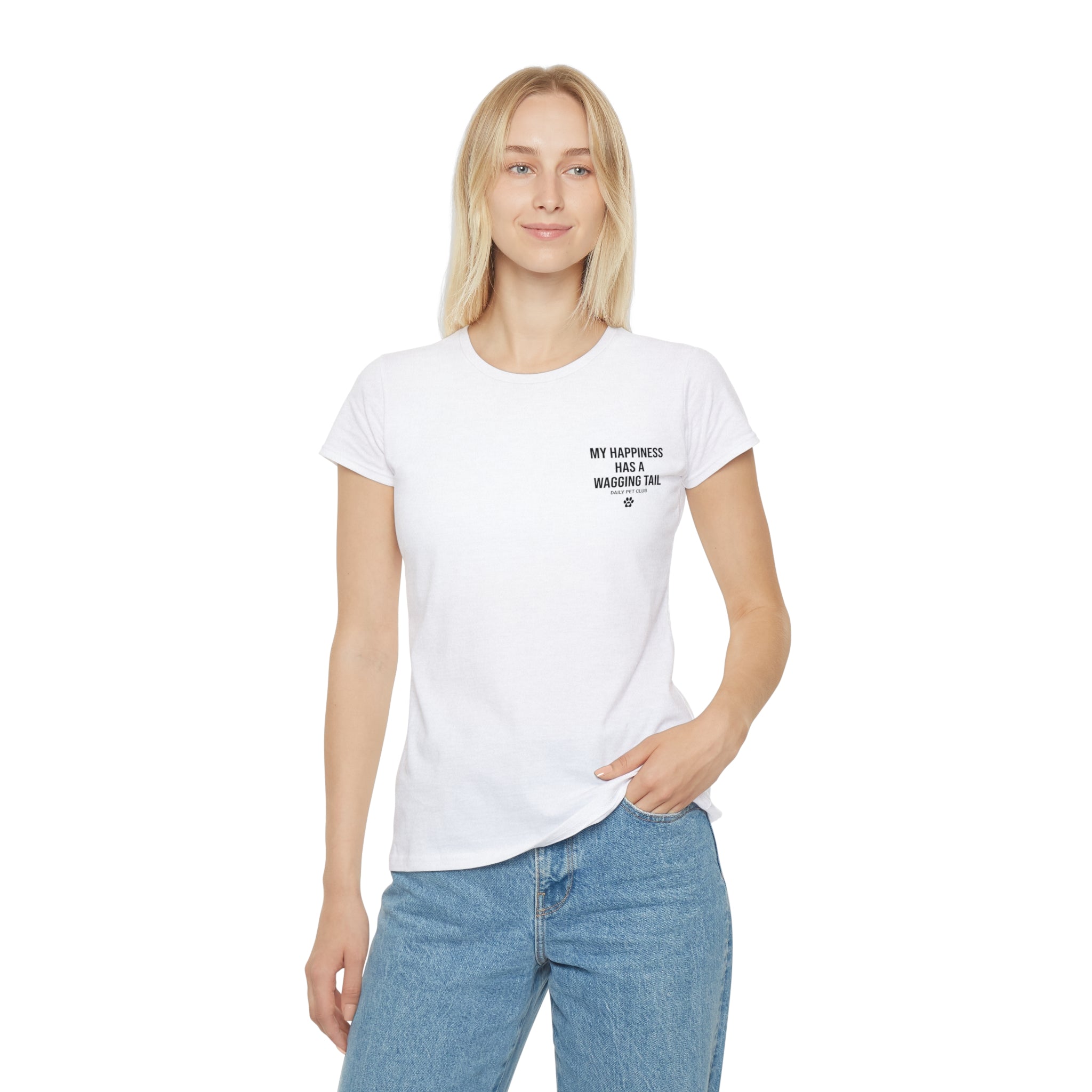 Dog Lover Women's T‑Shirt — "My Happiness Has A Wagging Tail" Pocket Tee