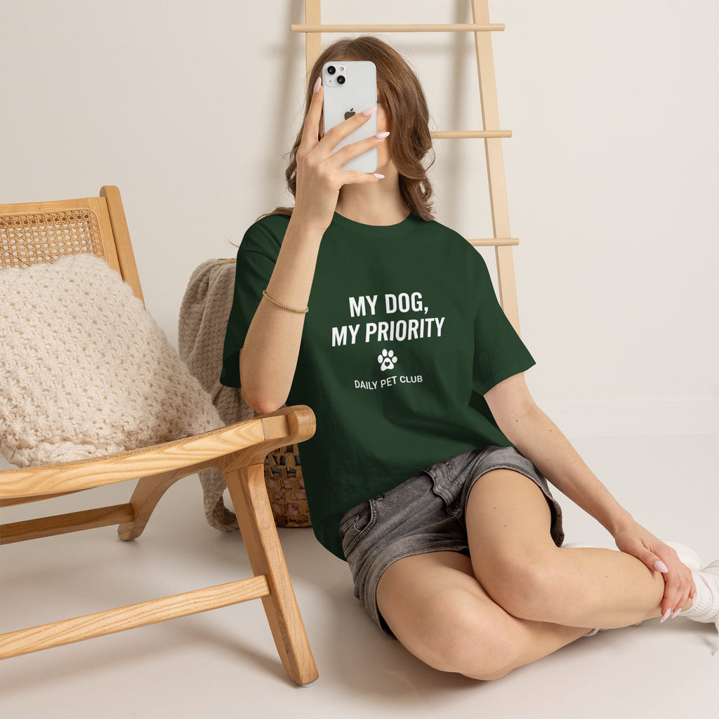 Dog Mom/Dad Tee — "My Dog, My Priority" Graphic T-Shirt