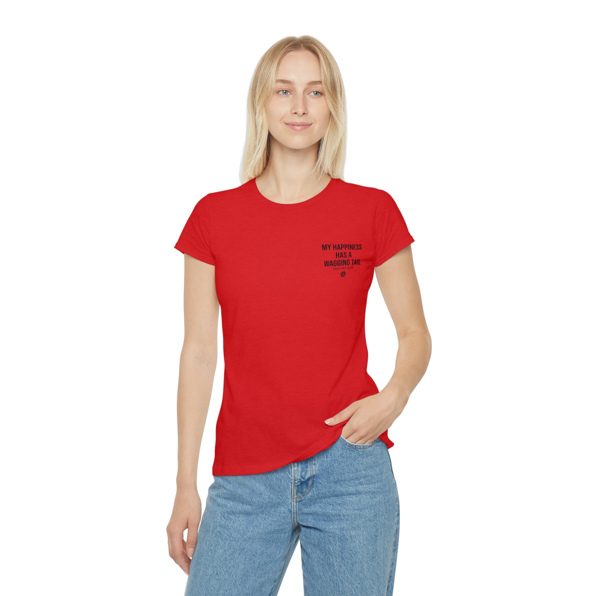 Dog Lover Women's T‑Shirt — "My Happiness Has A Wagging Tail" Pocket Tee