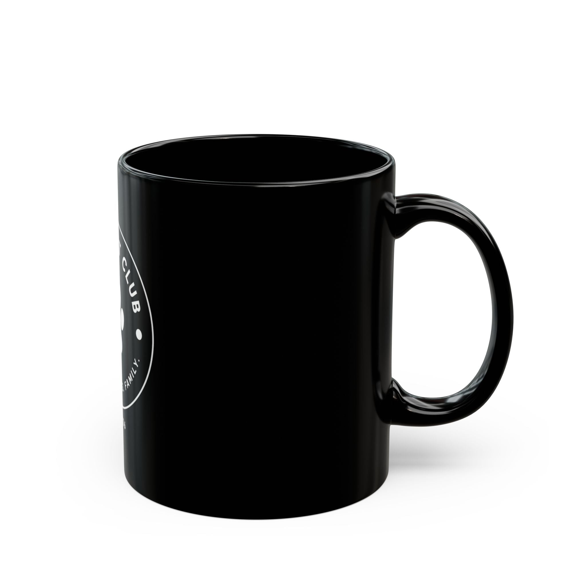 Daily Pet Club Black Mug — "Daily Pet Club: Not Just Pets. Family." Paw Print Coffee Mug