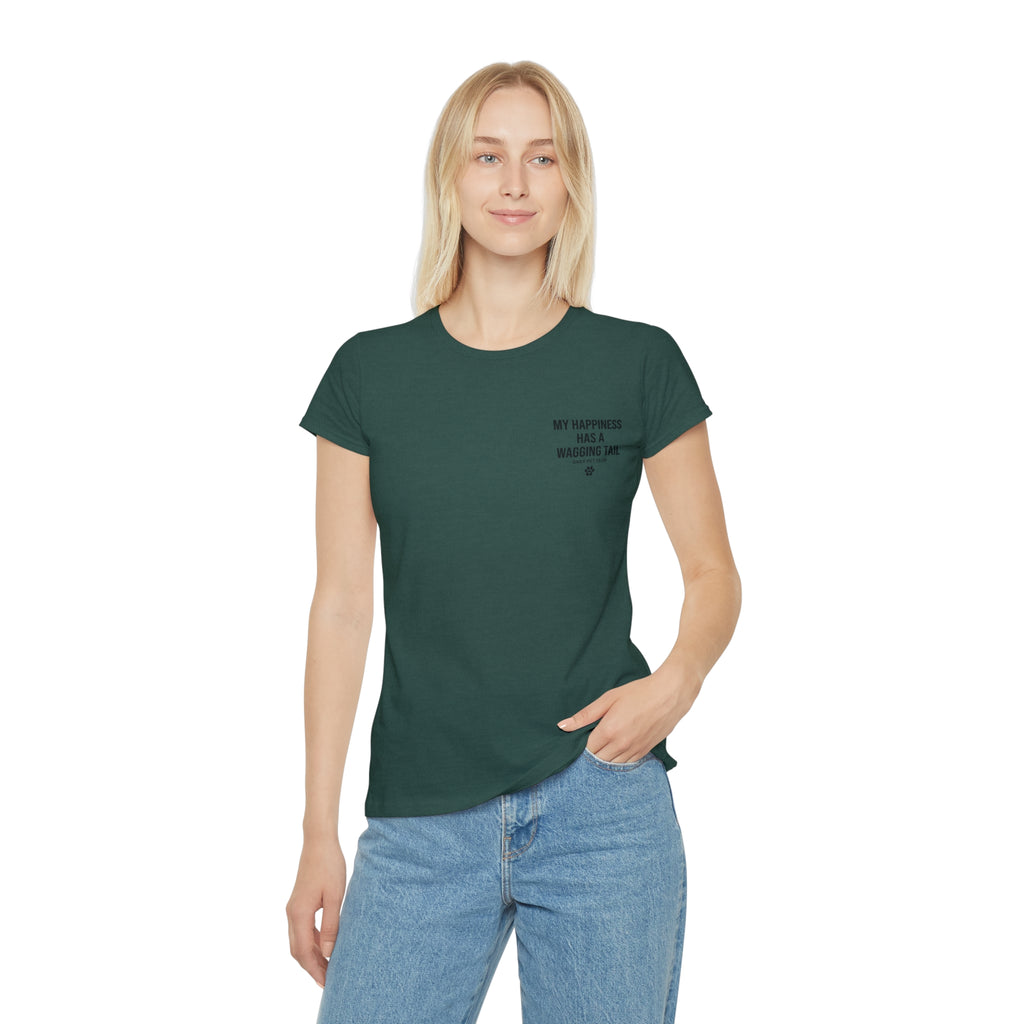 Dog Lover Women's T‑Shirt — "My Happiness Has A Wagging Tail" Pocket Tee