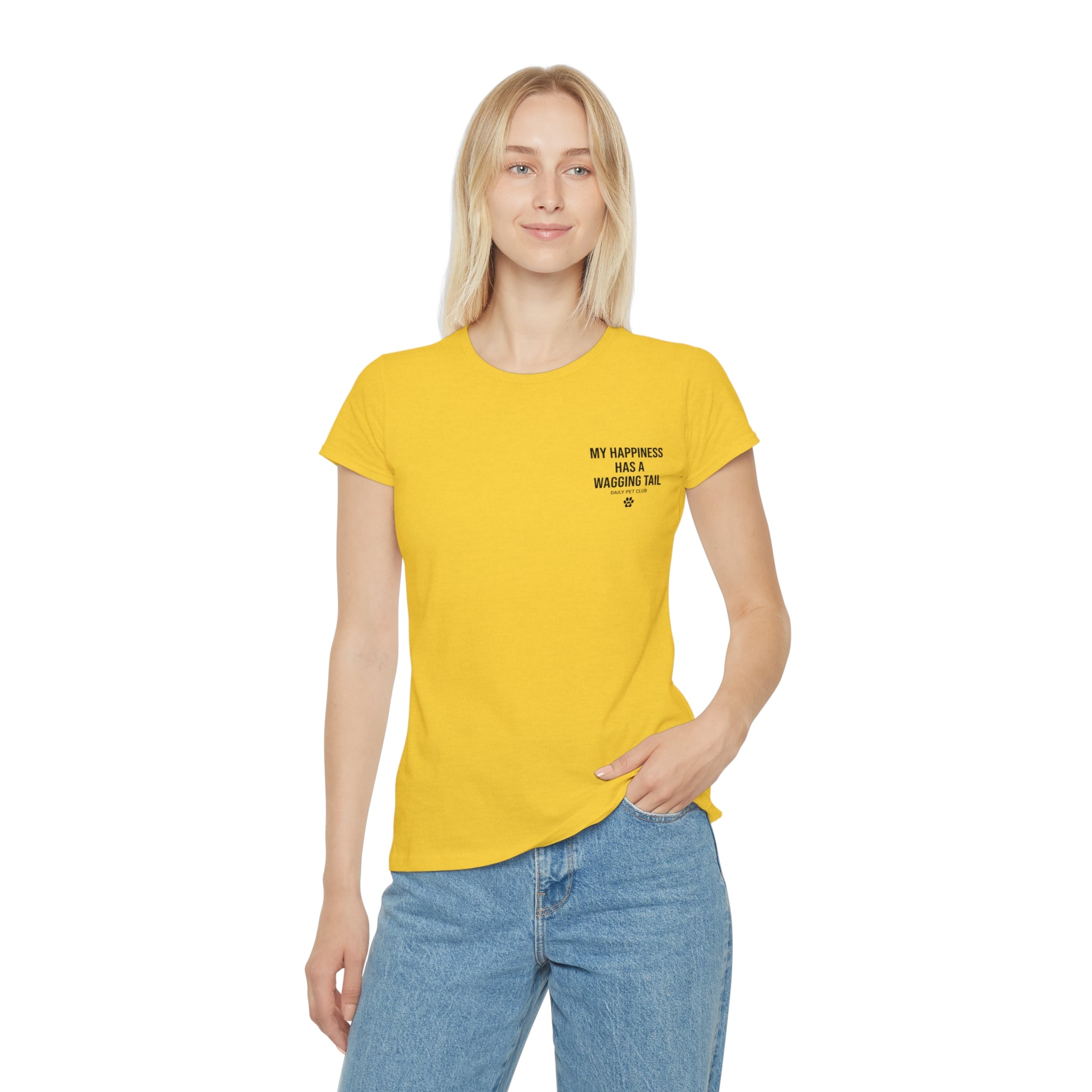 Dog Lover Women's T‑Shirt — "My Happiness Has A Wagging Tail" Pocket Tee