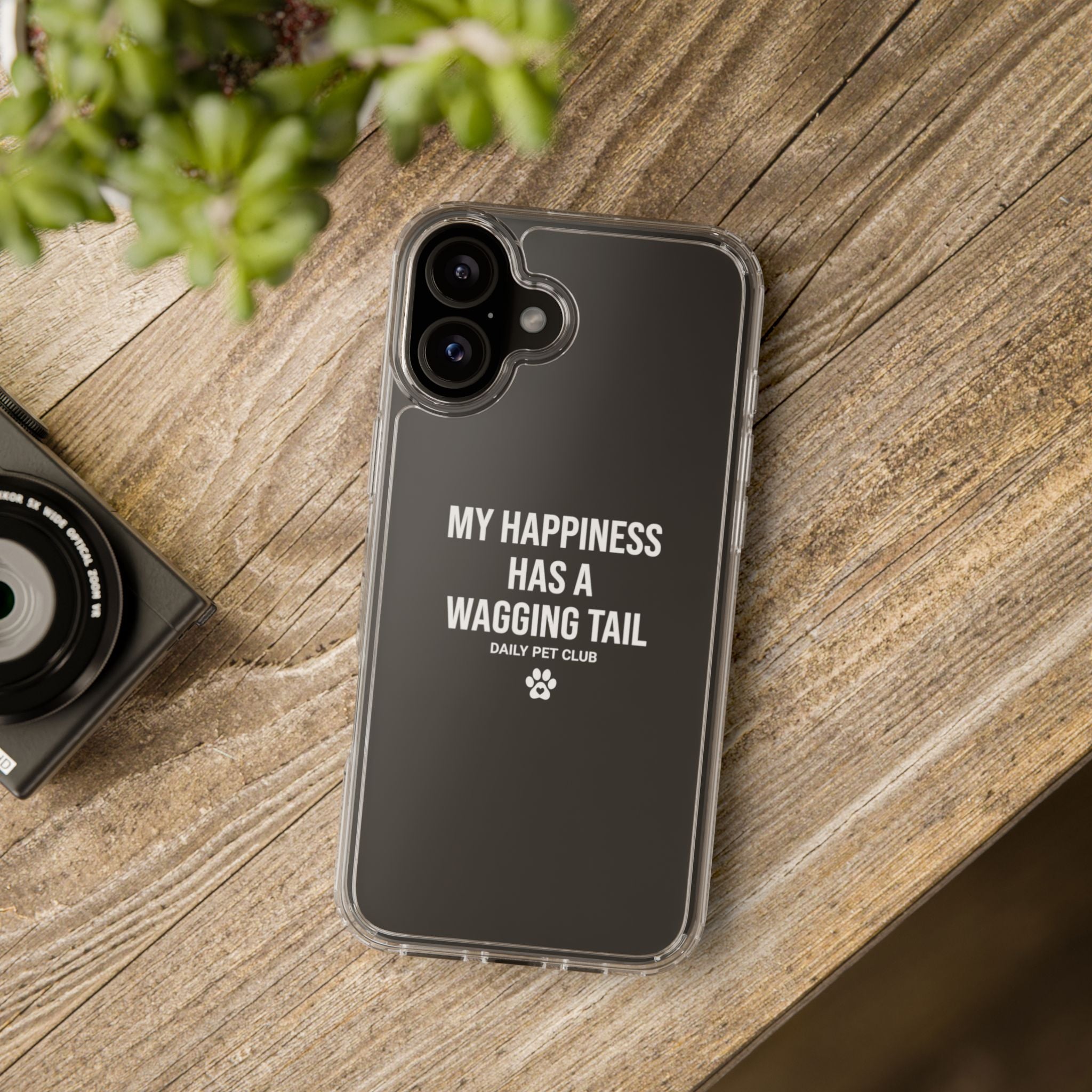Clear Phone Case — "My Happiness Has a Wagging Tail" Pet Lover Clear Case