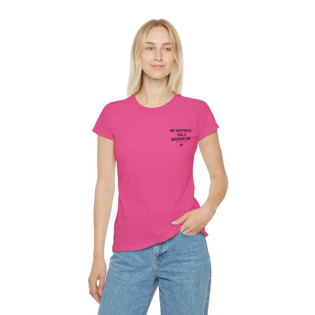 Dog Lover Women's T‑Shirt — "My Happiness Has A Wagging Tail" Pocket Tee