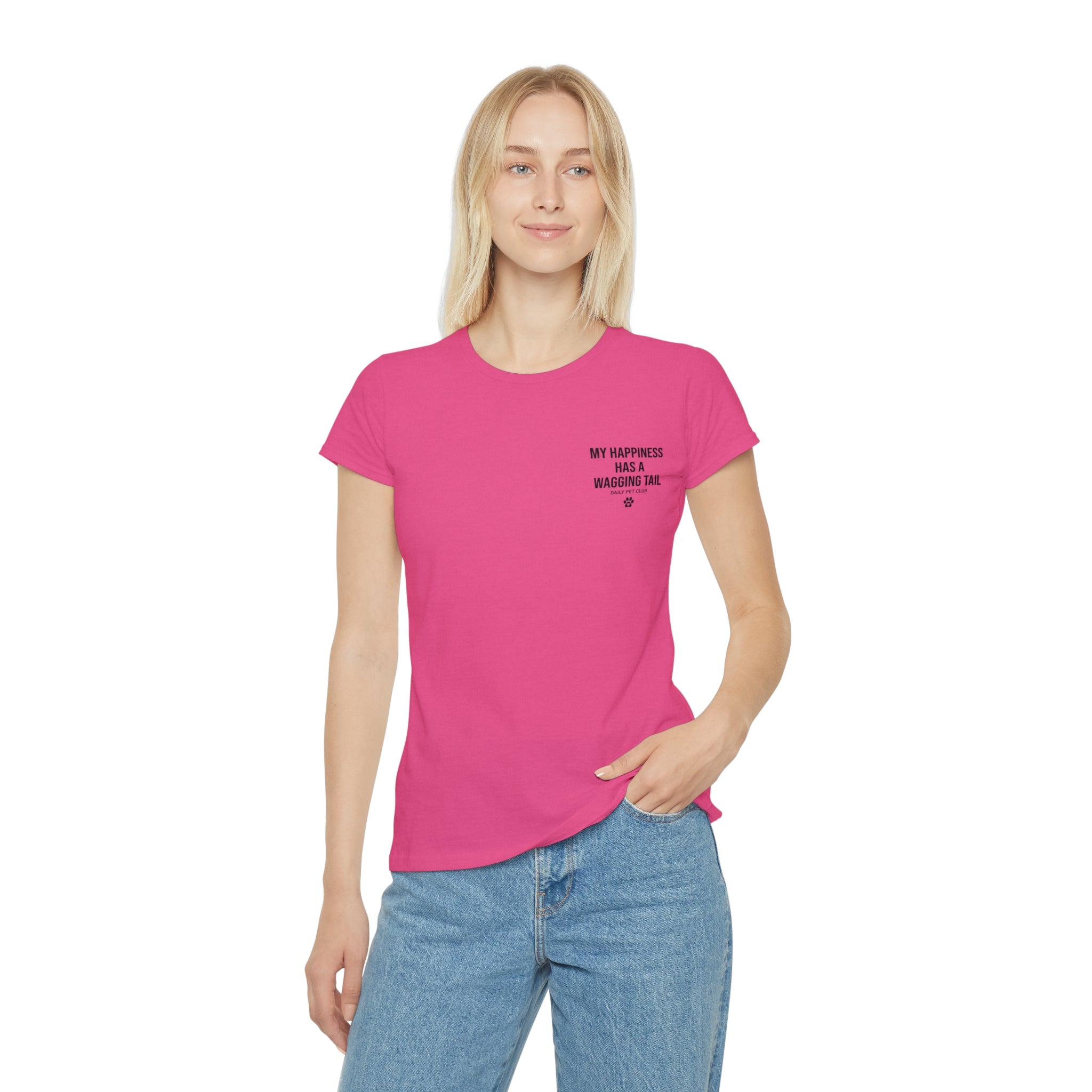 Dog Lover Women's T‑Shirt — "My Happiness Has A Wagging Tail" Pocket Tee