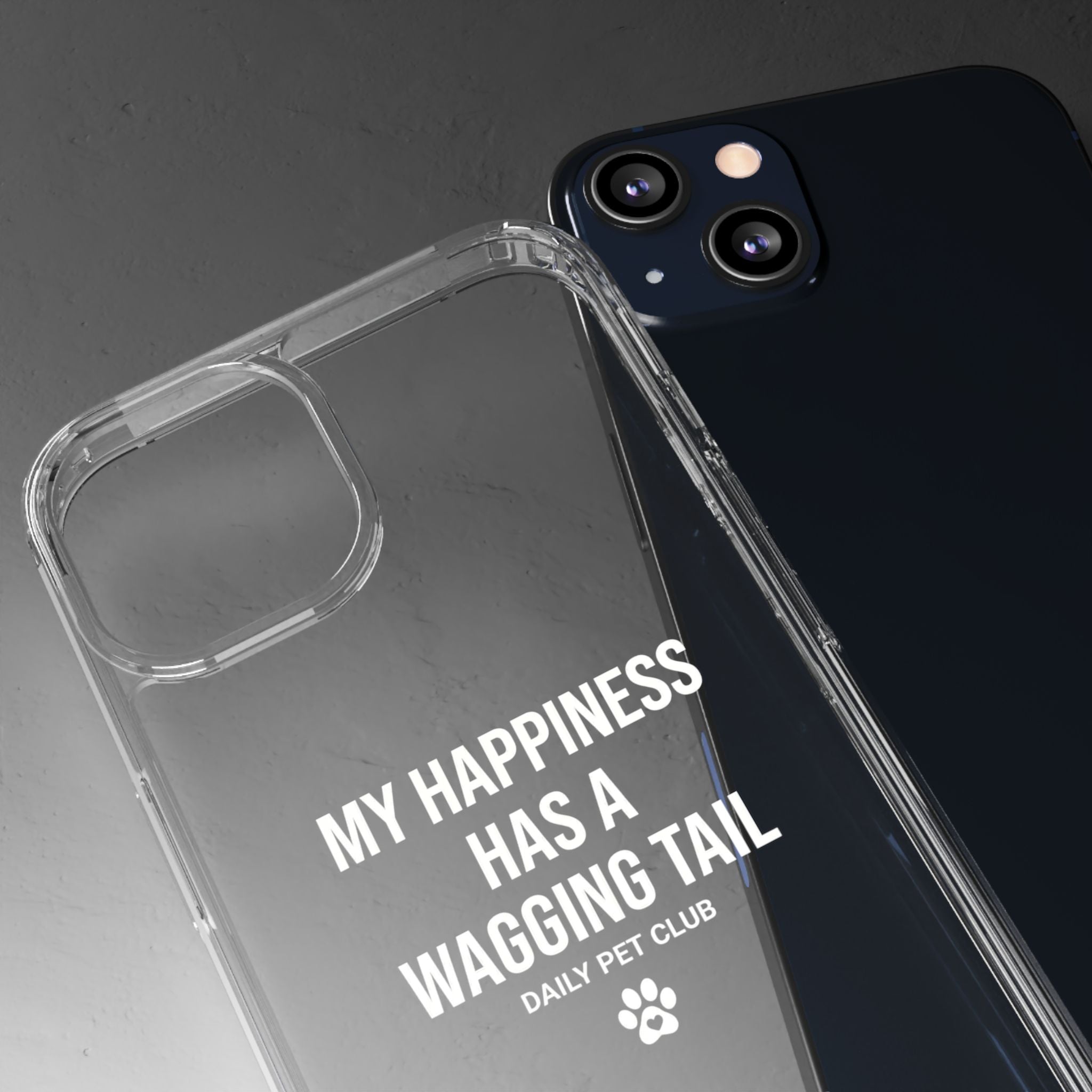 Clear Phone Case — "My Happiness Has a Wagging Tail" Pet Lover Clear Case